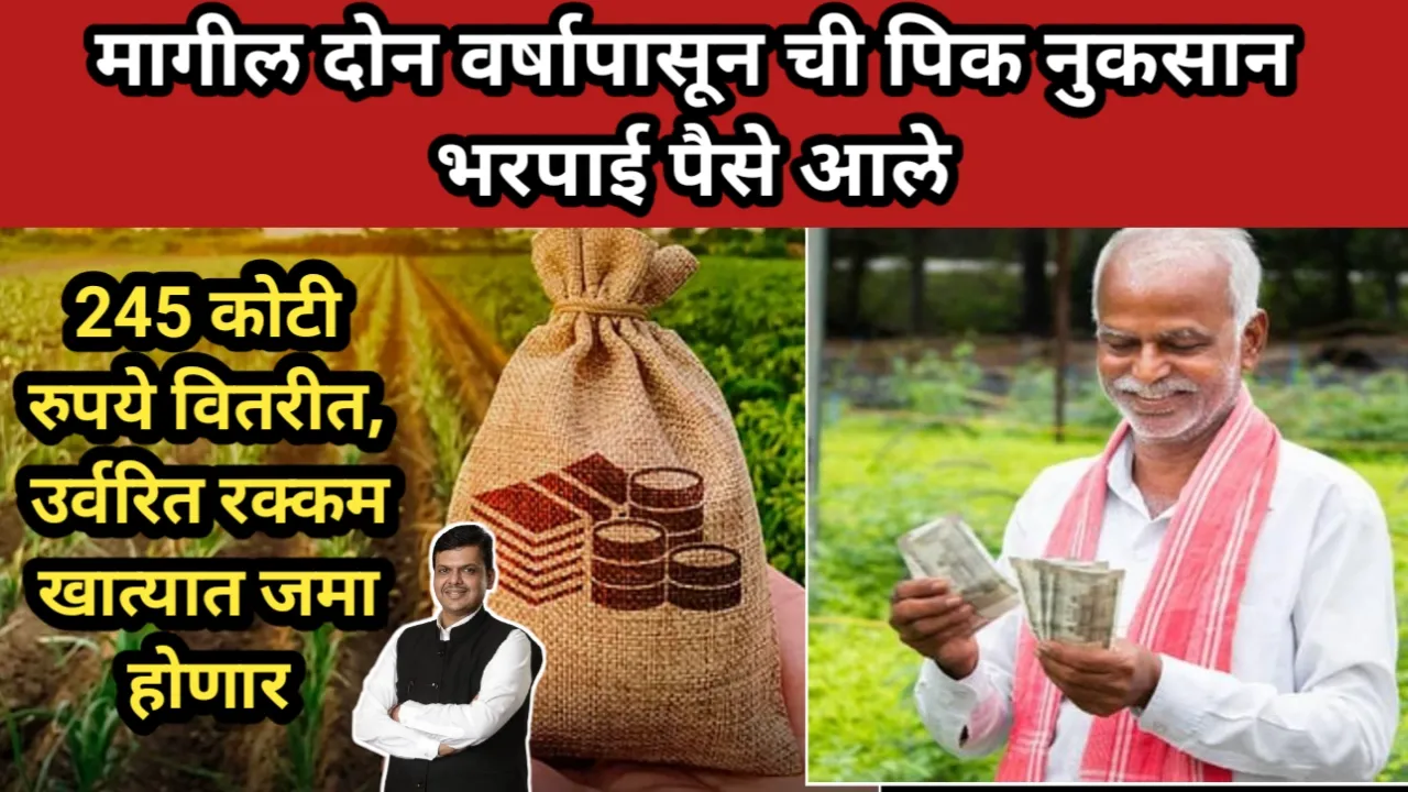 मागील 2 वर्षापासून ची पिक नुकसान भरपाई पैसे आले, 445 कोटी रुपये वितरीत, उर्वरित रक्कम खात्यात जमा होणार | Nuksan Bharpai Anudan Watap